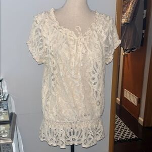 INC International Concepts Cream Ruffled Tie Front Blouse Size XL.